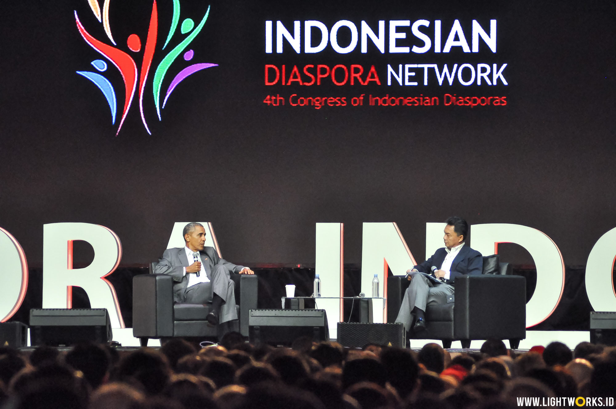 Indonesian Diaspora Network 4th Congress of Indonesian Diasporas | Venue at The Kasablanka | Speakers and performer by Anggun, Maudy Ayunda, Ridwan Kamil, Barack Obama, Reza Rahadian, Tommy Tjokro, Helmi Johannes, Rosiana Silalahi, Hamdan Hamedan, Said Zaidansyah, Charles A. Taylor, Ira Damayanti, Meutya Hafid | Sound system by Soundworks | Lighting coordinator by Steffi Indrajana | Lighting designer by Rifyalka and Natan Budiman | Lighting by Lightworks