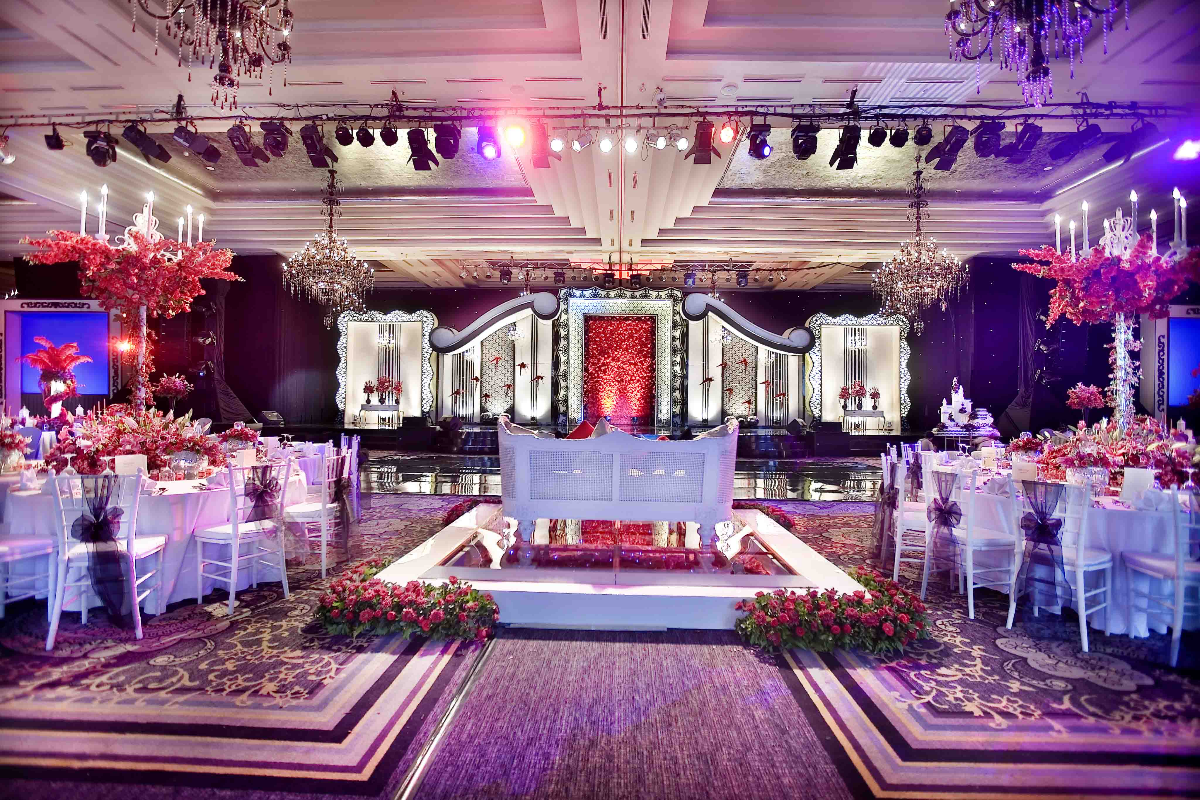 Kiran and Anoop Wedding ; Decoration by Vica Decor ; Located in Grand Ballroom Kempinski ; Lighting by Lightworks